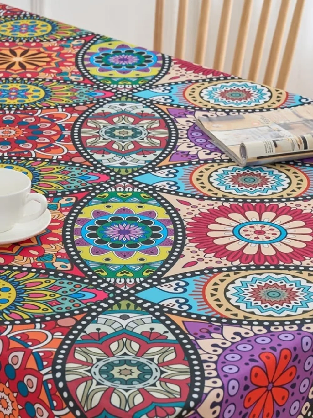 Vibrant Multicolor Mandala Boho Tablecloth - 84 X 60 Rectangular
